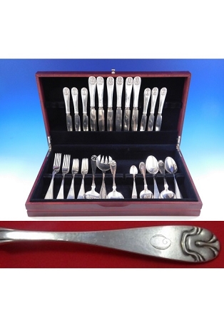 Hammered Shell Hamret Skjell by J Tostrup Norway 830 Silver Flatware Set Service